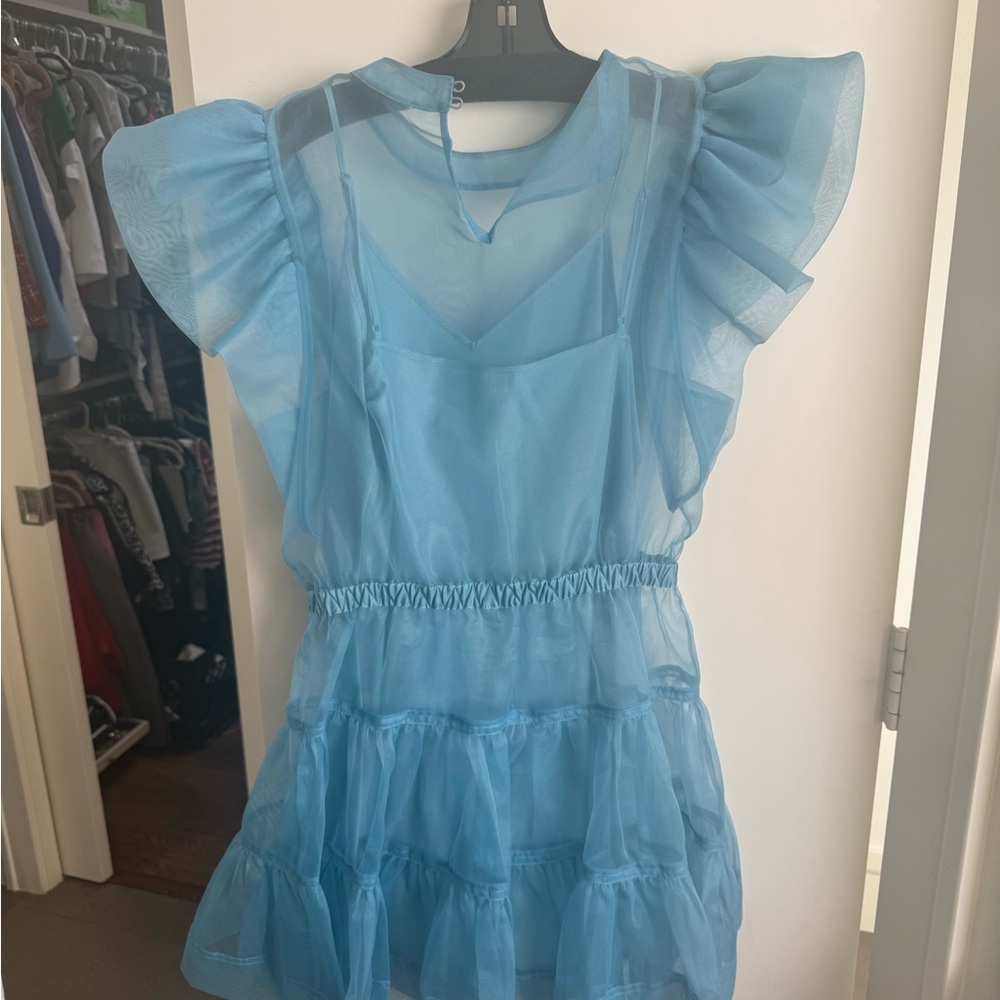 Jonathan Simkhai Ruffled Blue Mini Dress - Picture 4 of 6